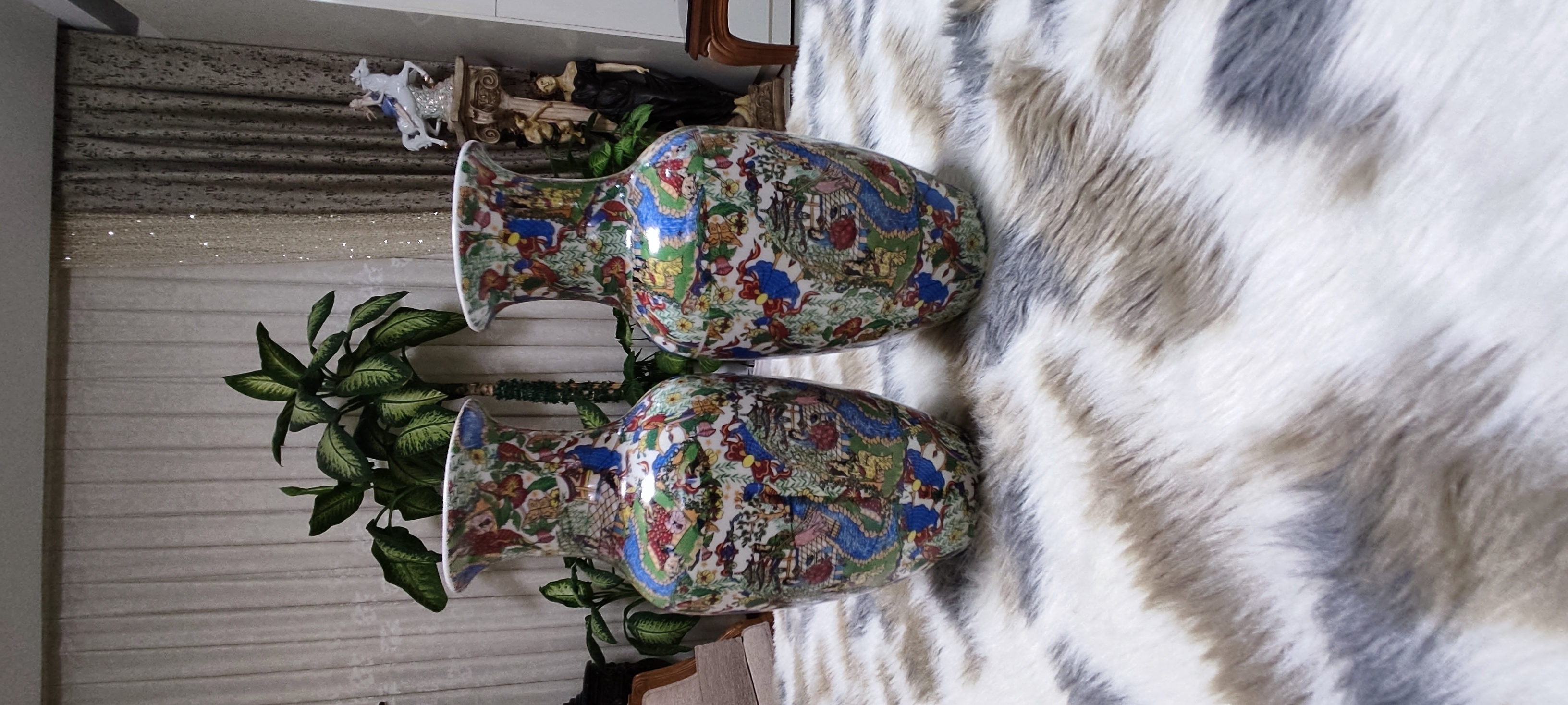 گلدان چینی گل مرغی جفت