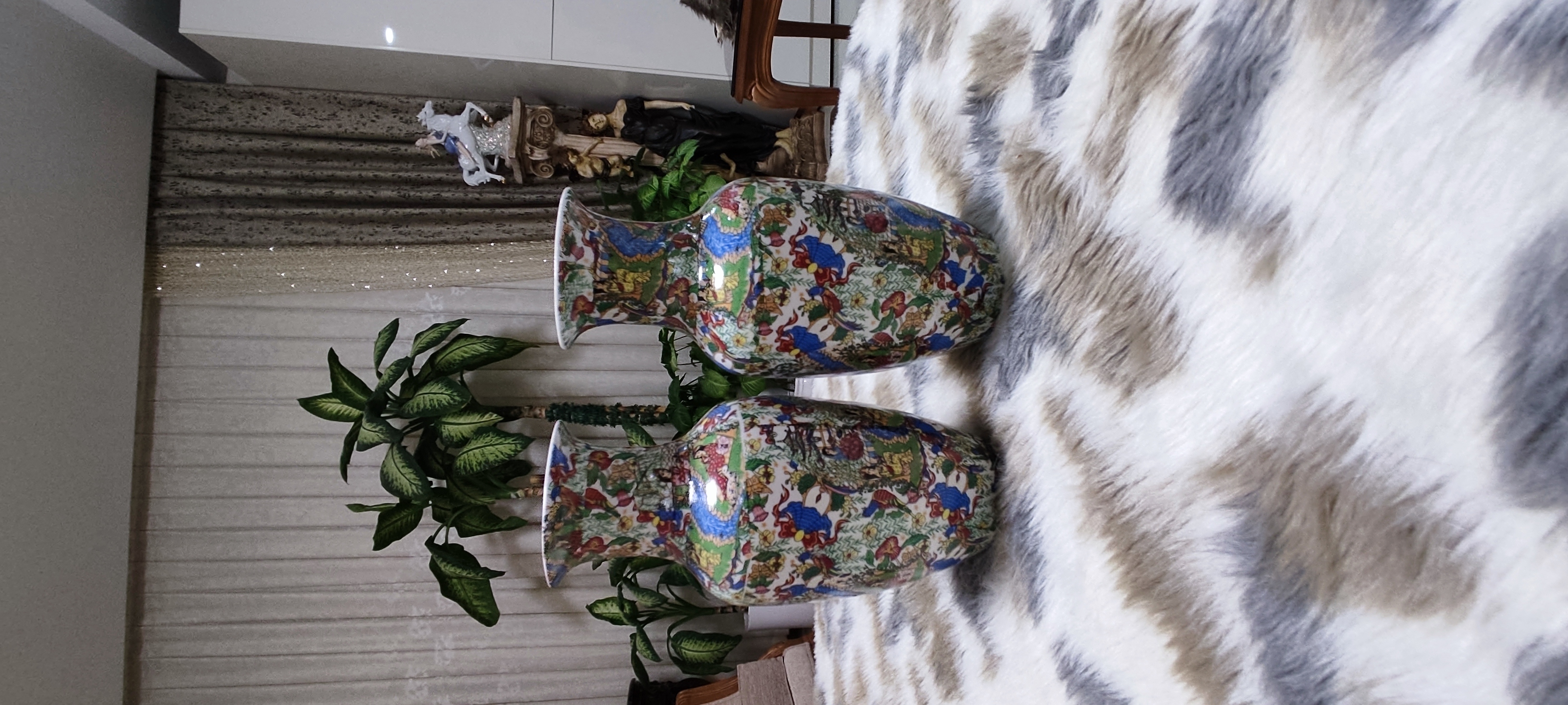 گلدان چینی گل مرغی جفت