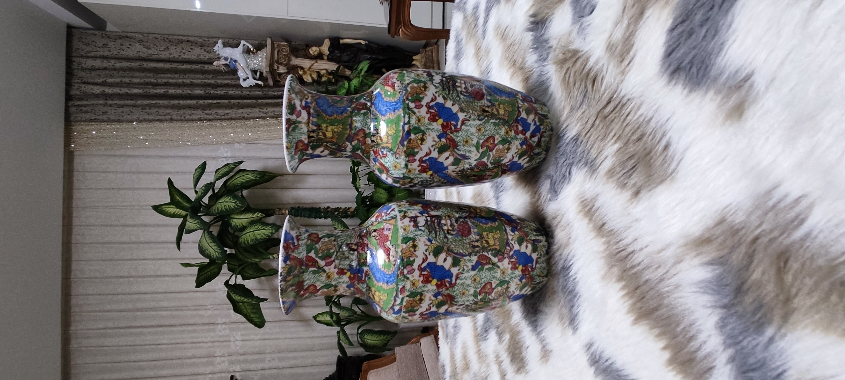 گلدان چینی گل مرغی جفت