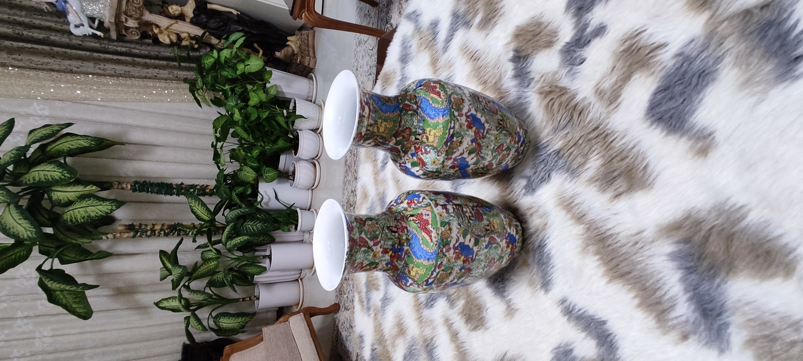 گلدان چینی گل مرغی جفت