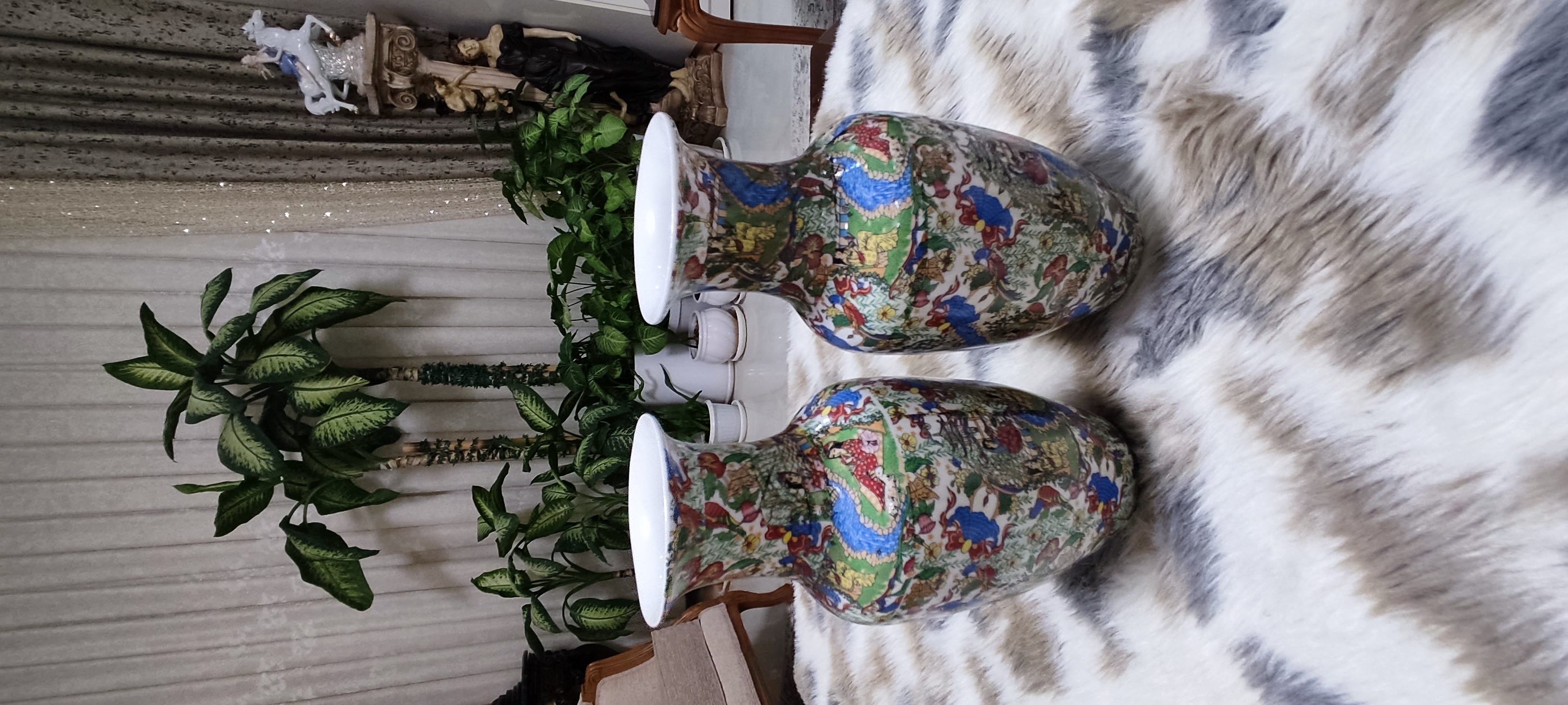 گلدان چینی گل مرغی جفت